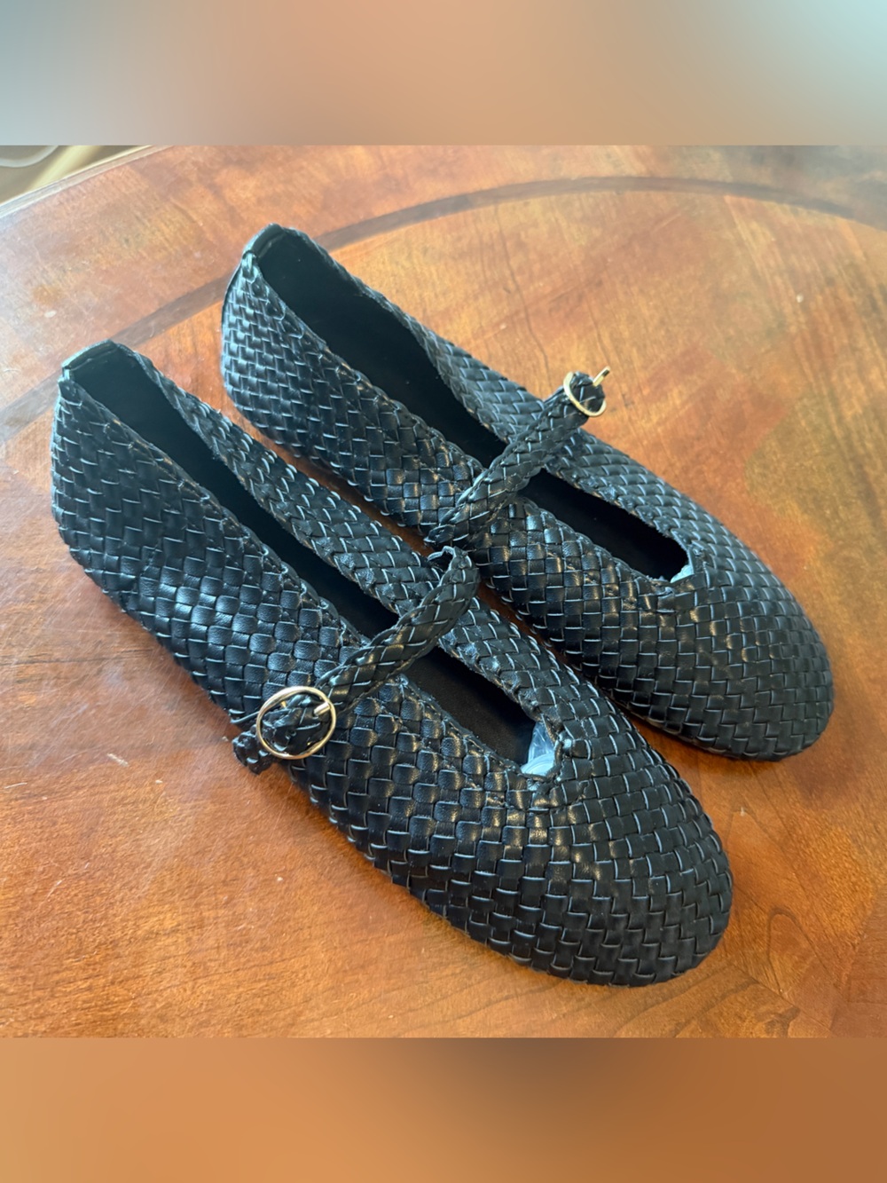 House of Harlow Woven Faux Leather Mary Janes Black Flats Size 8 Cottagecore